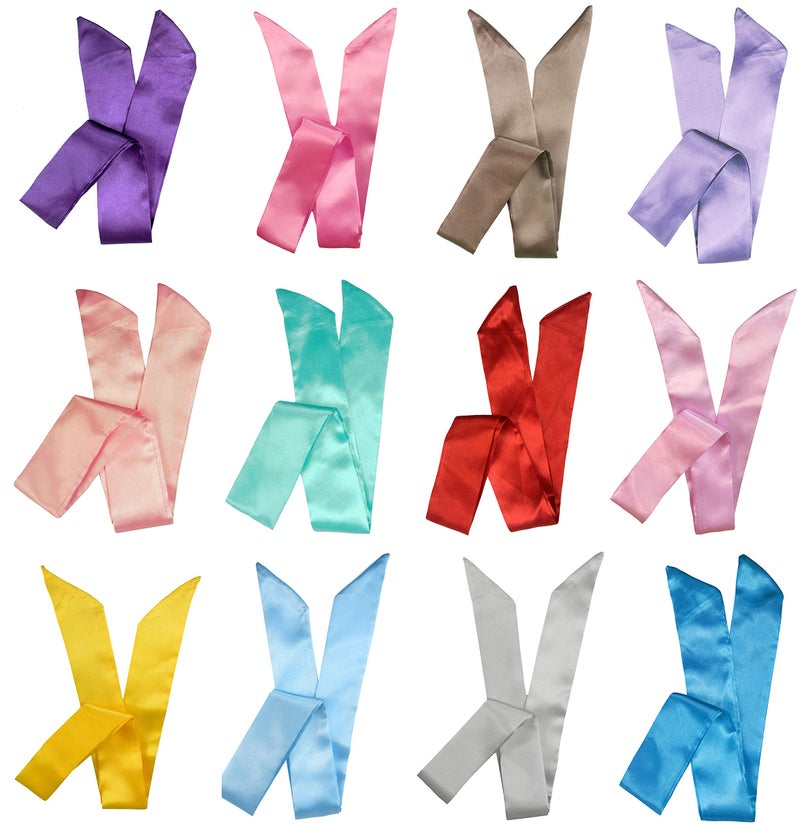 LilMents 12 Mixed Designs Satin Head Hair Handbag Handle Highlights Scarf Tie Lot (Solid Colors B) - Image 1
